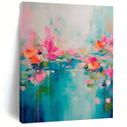 “Pink, Orange, and Blue Floral Abstract” - Impressionistic Flower Painting On Canvas PT0993