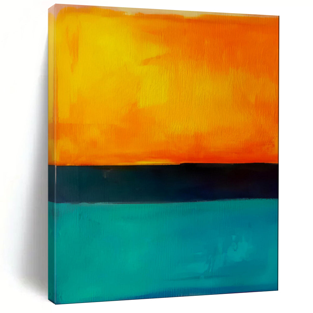 “Orange - Black - Blue Color - Blocked Abstract” - Modern Abstract Painting On Canvas PT1949