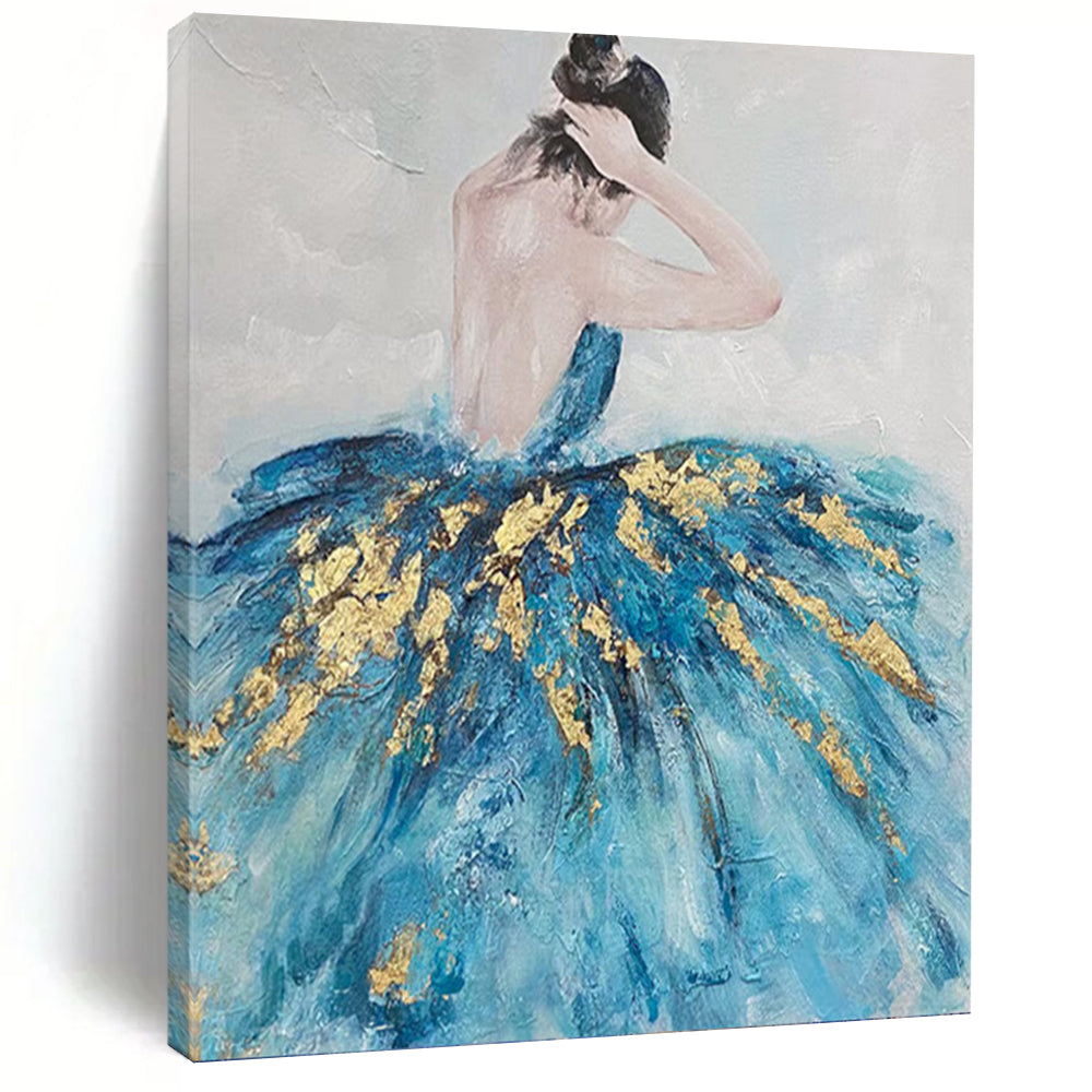 “Ballerina in Blue & Gold” - Impressionist - Inspired Figure Painting On Canvas PT1414