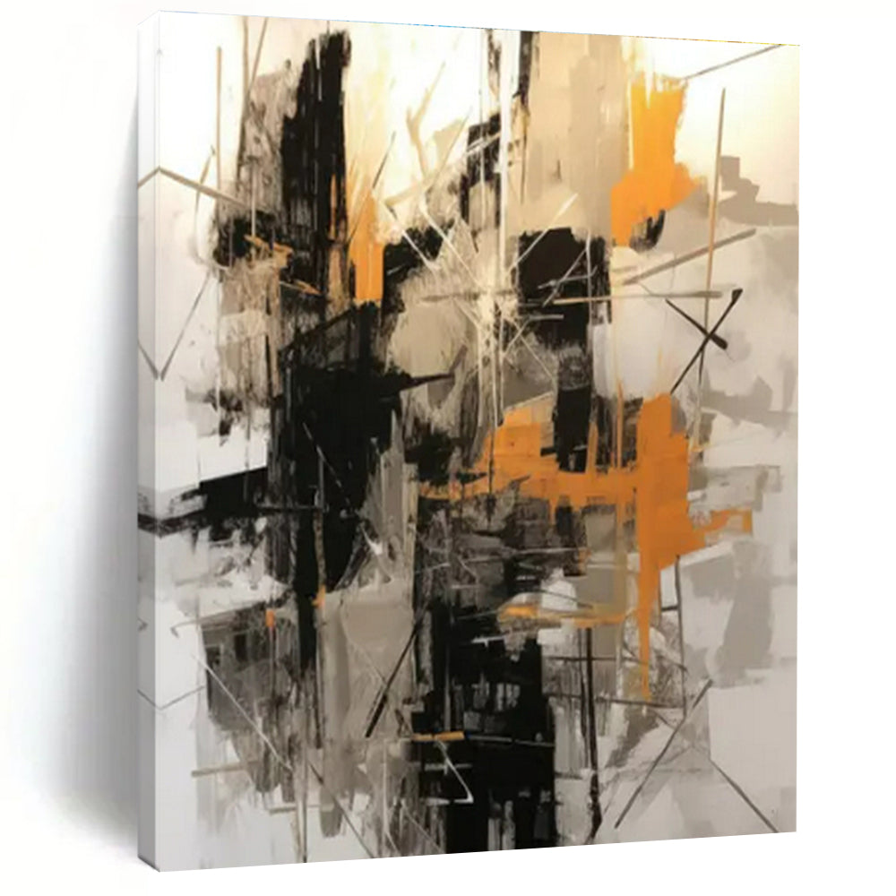 Black, Grey & Orange Abstract Chaos Painting On Canvas PS0821