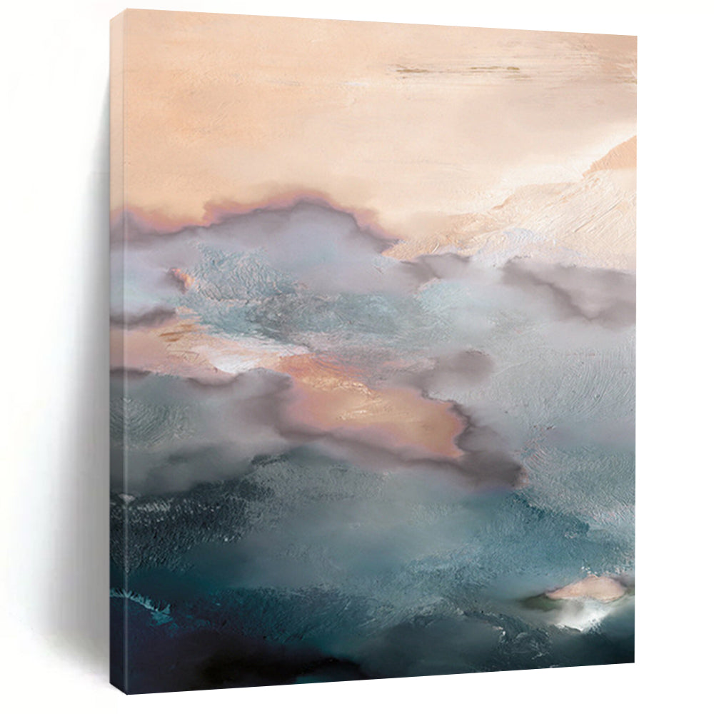 “Ethereal Color Fusion” - Soft Pink & Blue Cloud - Like Textures Painting On Canvas DS164