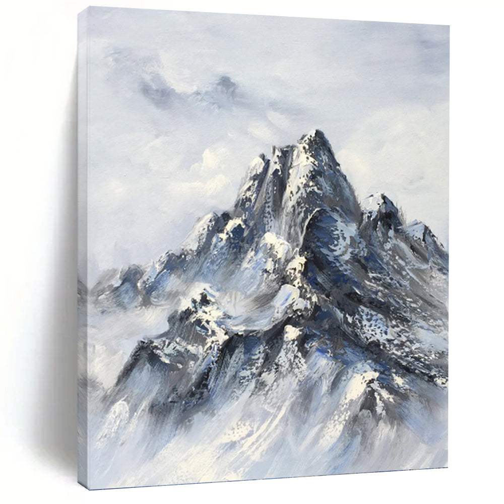 “Blue - Grey Snowy Mountain” - Impressionist Landscape Painting On Canvas PT1259