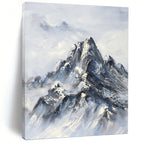 “Blue - Grey Snowy Mountain” - Impressionist Landscape Painting On Canvas PT1259