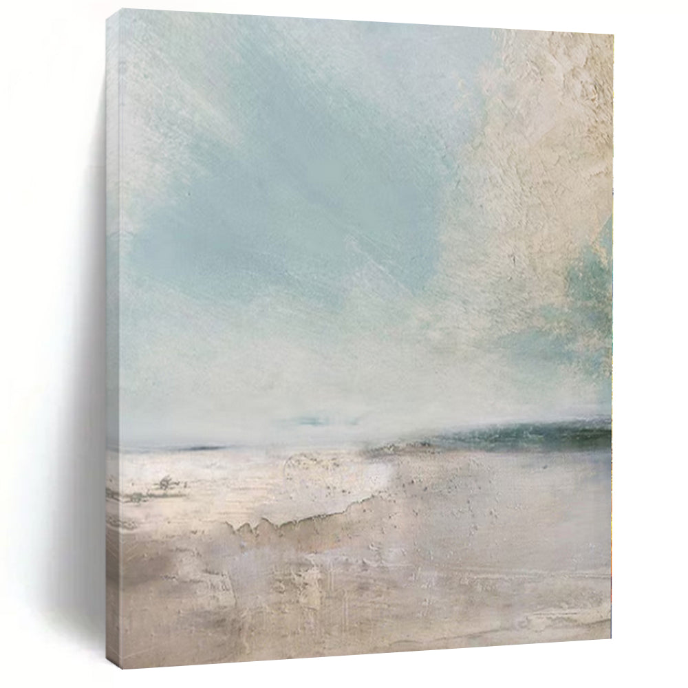 Soft Blue and Beige "Coastal Haze" Atmospheric Abstract Painting On Canvas PS1102