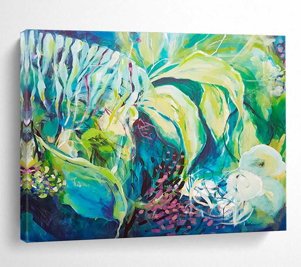 Vibrant Green & Blue Abstract Nature Painting On Canvas DKS055