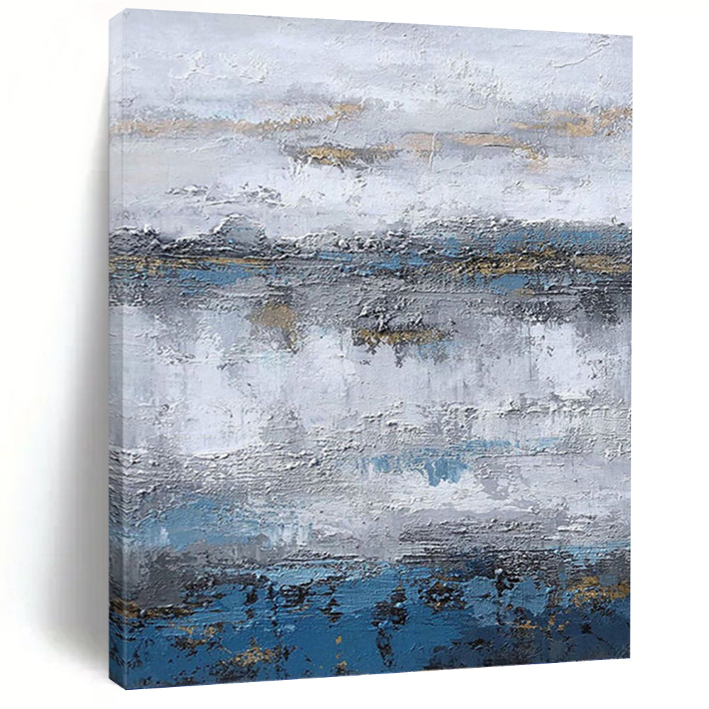 “Blue - Grey - Gold Abstract Layers” - Textured Abstract Painting On Canvas PT1226