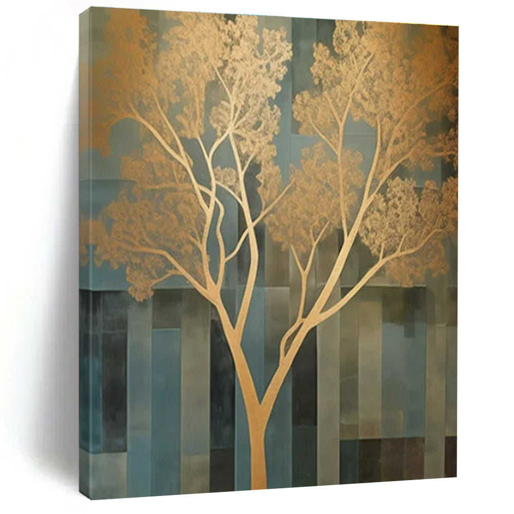 Gold & Blue Abstract Tree Painting On Canvas PS0827