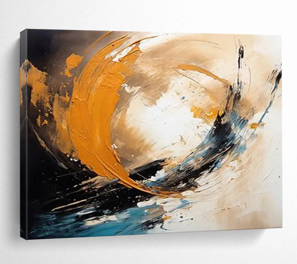 “Dynamic Orange, Black, and Blue Swirls” - Abstract Expressionist Painting On Canvas PT098