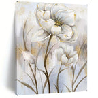 White Flowers with Gold Accents, Van Gogh - Inspired Brushwork, Floral Painting On Canvas PT2124