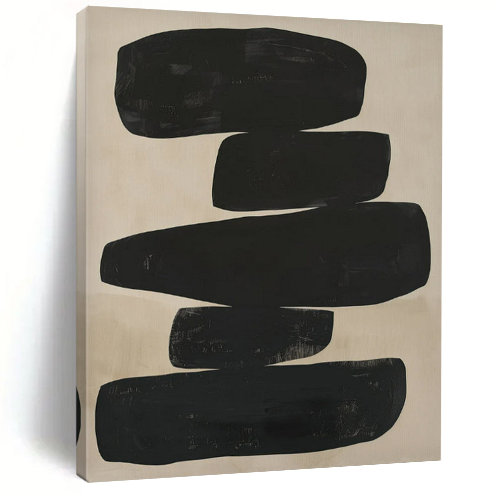Stacked Black Shapes, "Black Monoliths" – Abstract Geometric Painting On Canvas PS0936