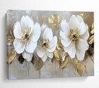 “White Blooms & Gold Foliage” - Floral Impasto - Painting On Canvas PT1705
