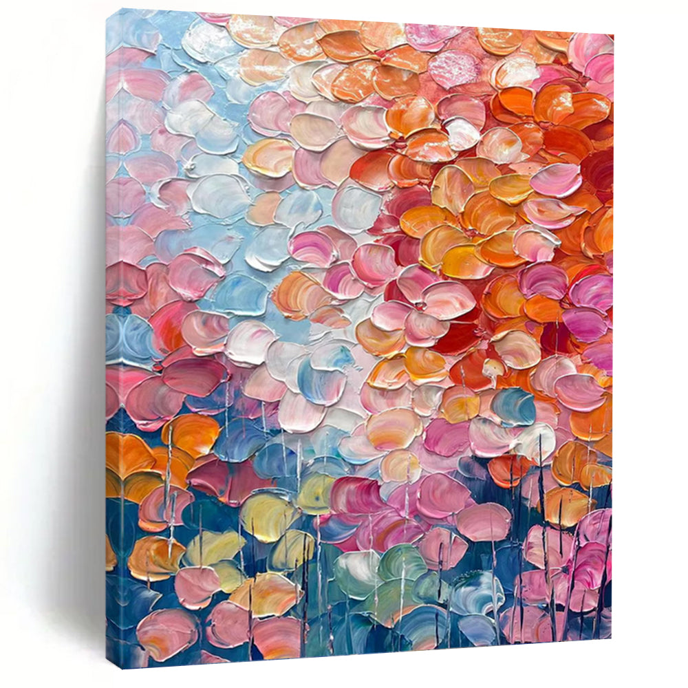 “Pastel Petal Field” - Floral, Soft - Toned Painting On Canvas PT1657