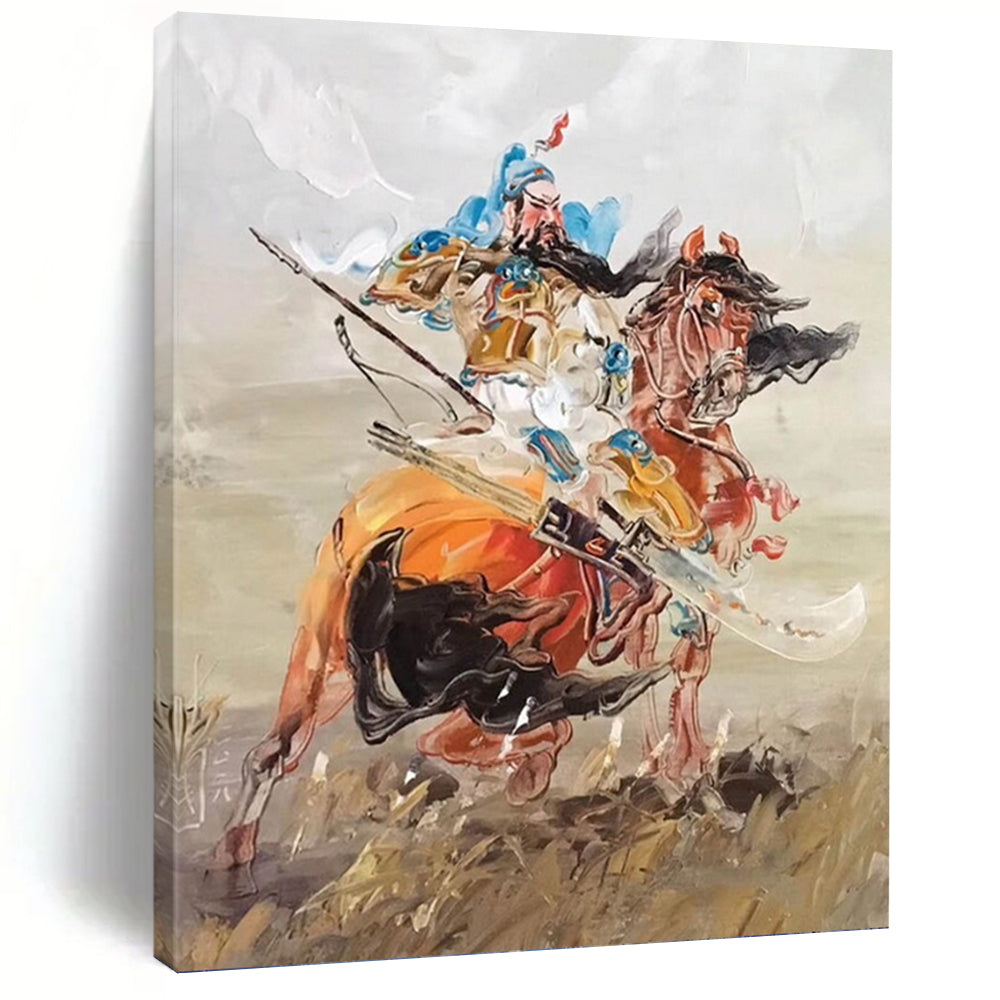 “Guan Yu on Horseback” - Oriental, Legendary - Themed Painting On Canvas PT1590