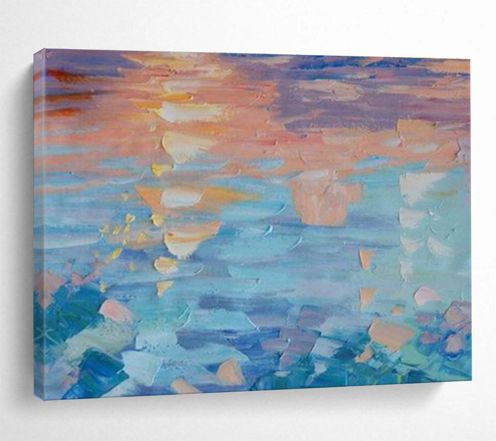 Sunset Reflections - Abstract Sunset & Sea Oil Painting, Great for Dining Room & Study DKS662