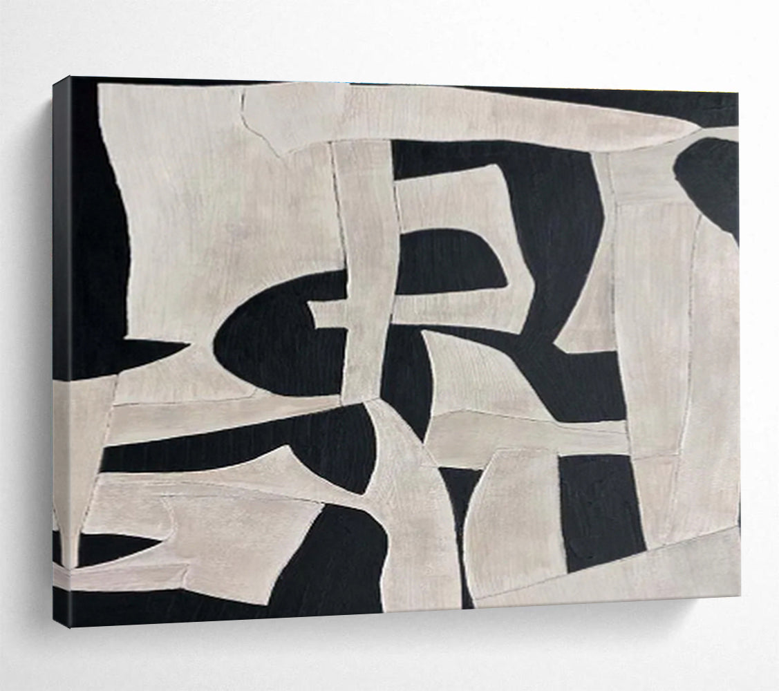 Black and White Geometric Shapes Abstract Painting On Canvas DKS091
