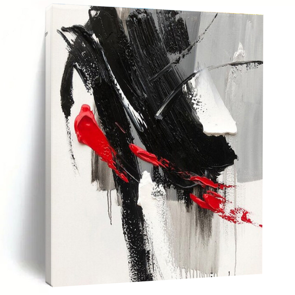 Red, Black, Gray, White Dramatic Streaks “Passion Unleashed” - Painting On Canvas PS0787