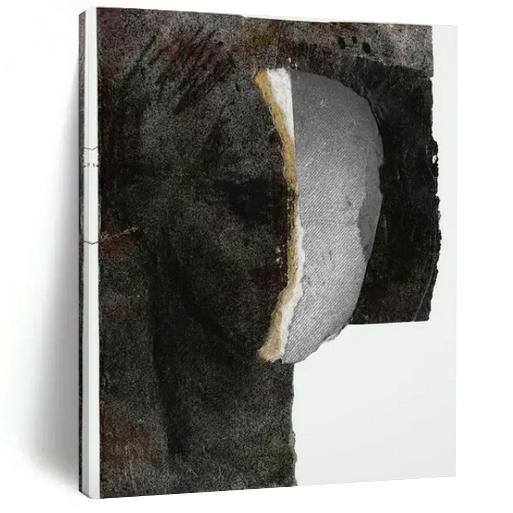 “Dark Collage Portrait” - Mixed - Media Collage Painting On Canvas PT2223