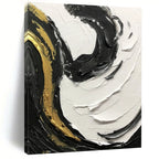 “Black, White, and Gold Swirling Textures” - Opulent Abstract Painting On Canvas DS381