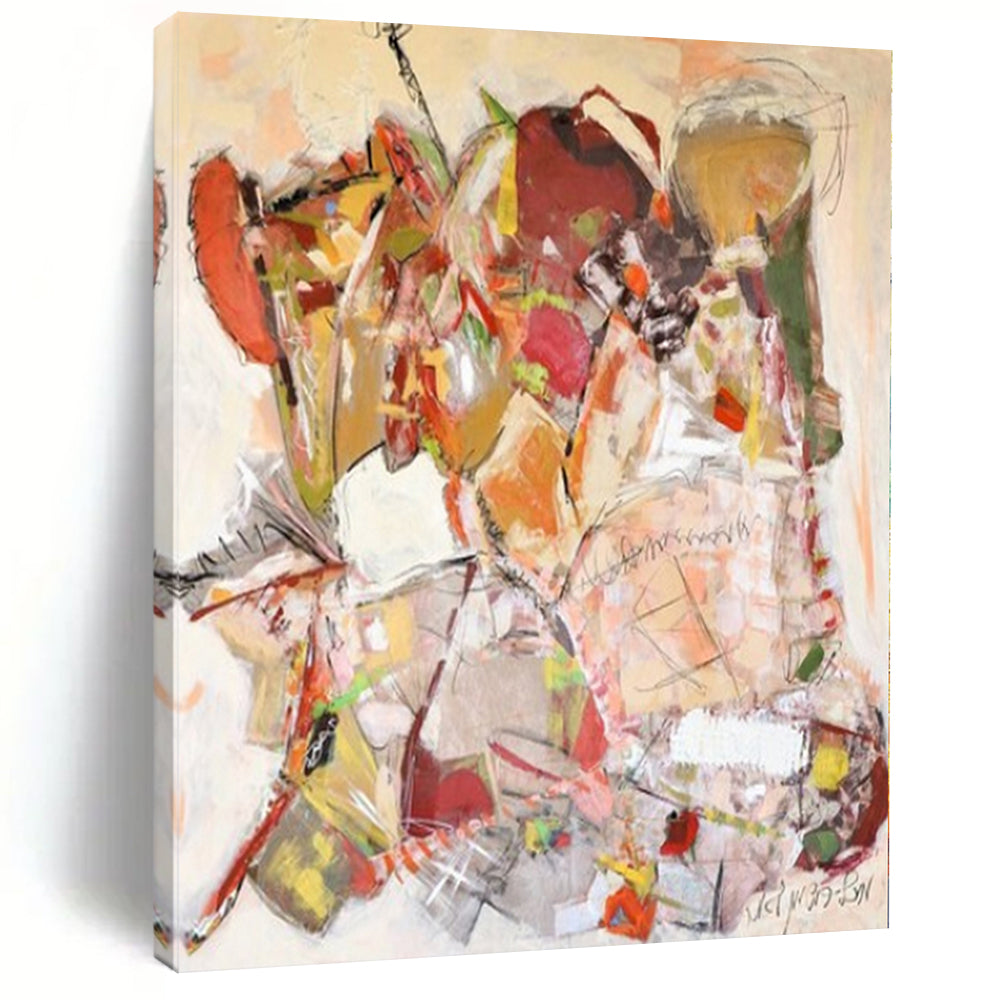 Colorful, Collaged - like Forms with Mixed Textures "Bohemian Tapestry" Abstract Painting On Canvas PS1171
