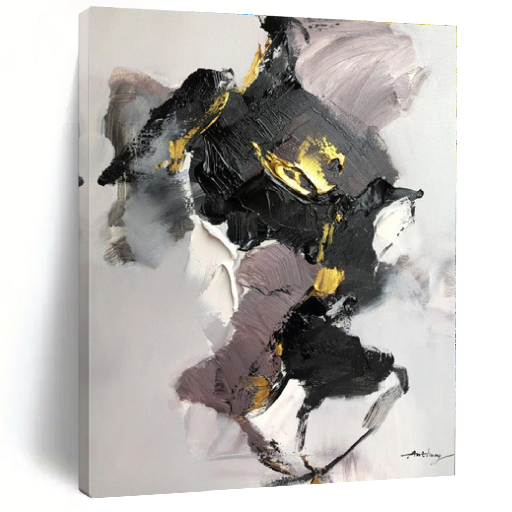 “Black - Gold - Purple Luxe Abstraction” - Black, Gold, Purple, Gray Abstract Painting On Canvas PS0511