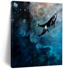 “Cosmic Whales: Blue and Black Surrealist Painting” - Surrealist Fantasy Painting On Canvas PT0933