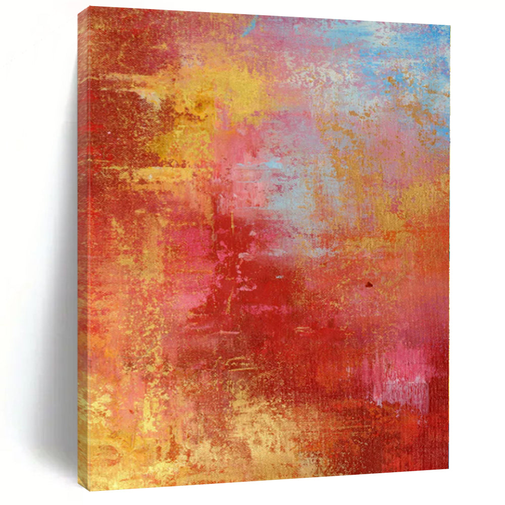 “Vibrant Red and Gold Abstract” - Abstract Expressionist Painting On Canvas PS0022
