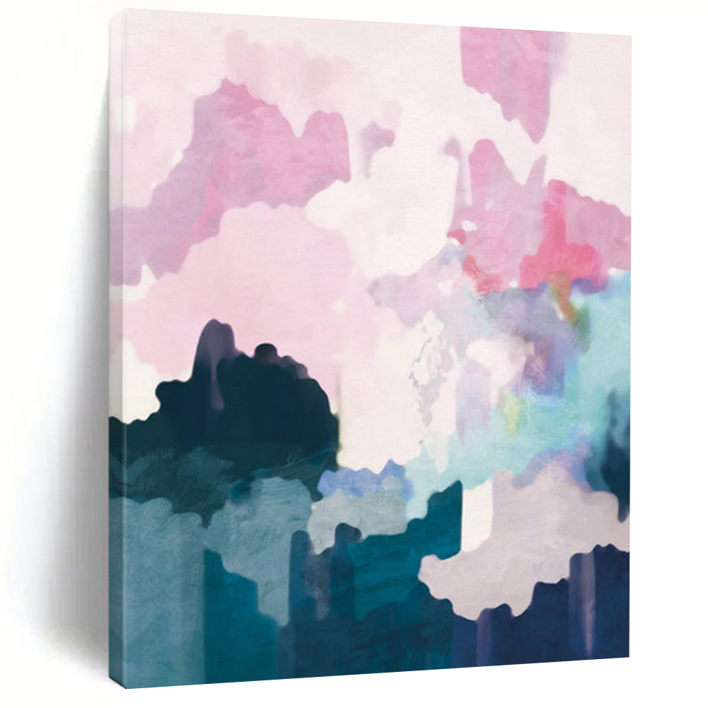 “Pastel - Hued Abstract Landscape” - Pink, Purple & Blue Soft Forms Painting On Canvas DS235
