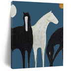 “Stylized Black & White Horses” - Minimalist - Inspired Animal Painting On Canvas PT1440