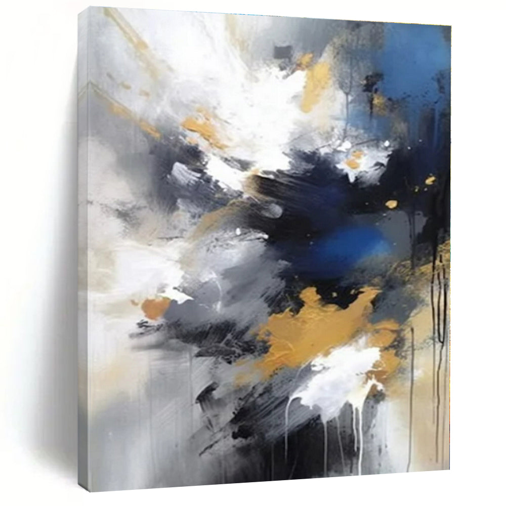 Blue, Gold, and Gray Explosion - Dynamic Abstract Painting On Canvas PS1253
