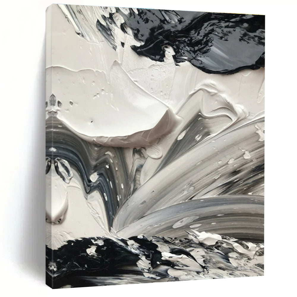 “Dynamic Black - White Textures” - Black, White Abstract Expressionist Painting On Canvas PS0713