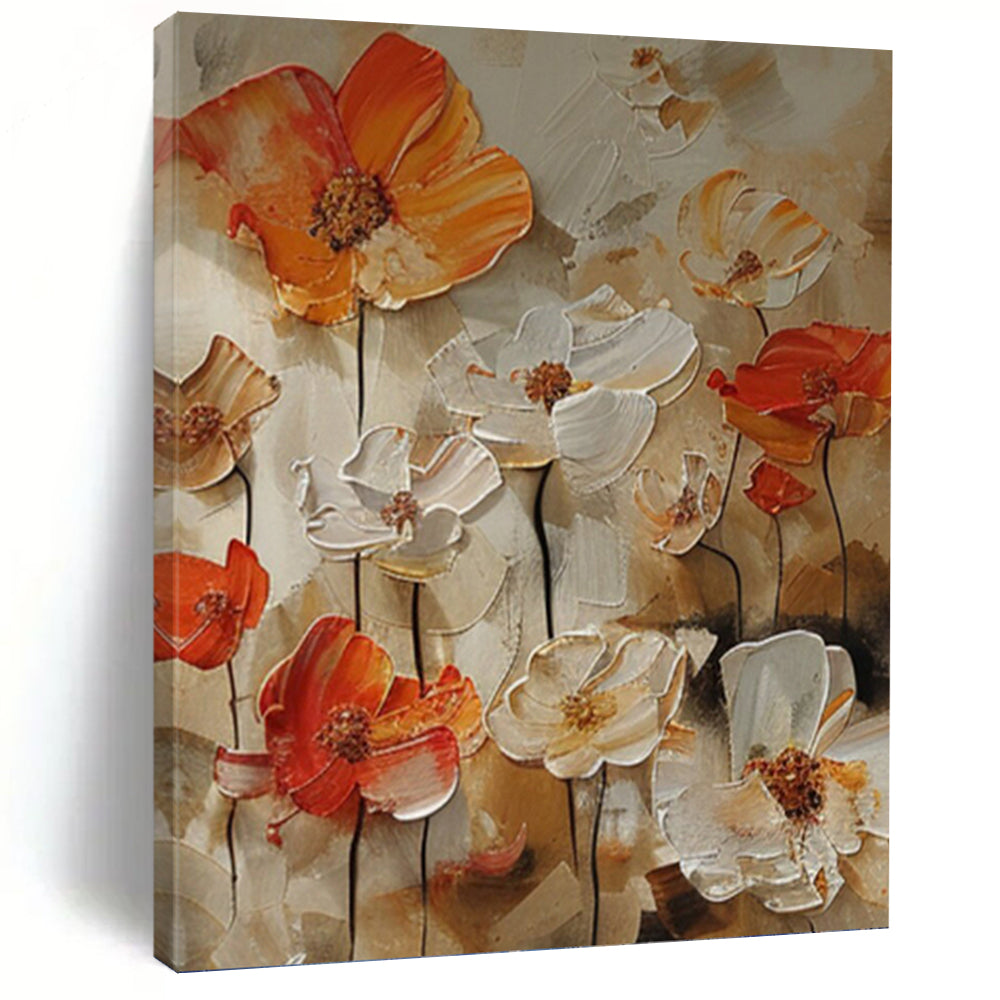 “Orange - White Floral Impasto” - Impressionist - Inspired Floral Painting On Canvas PT1399