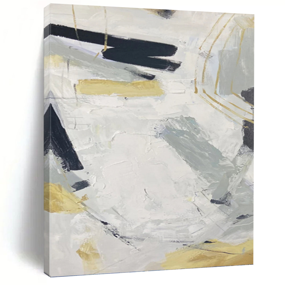 “Gray, White, and Gold Abstract” - Abstract, Luxe - Accented Painting On Canvas PT1587