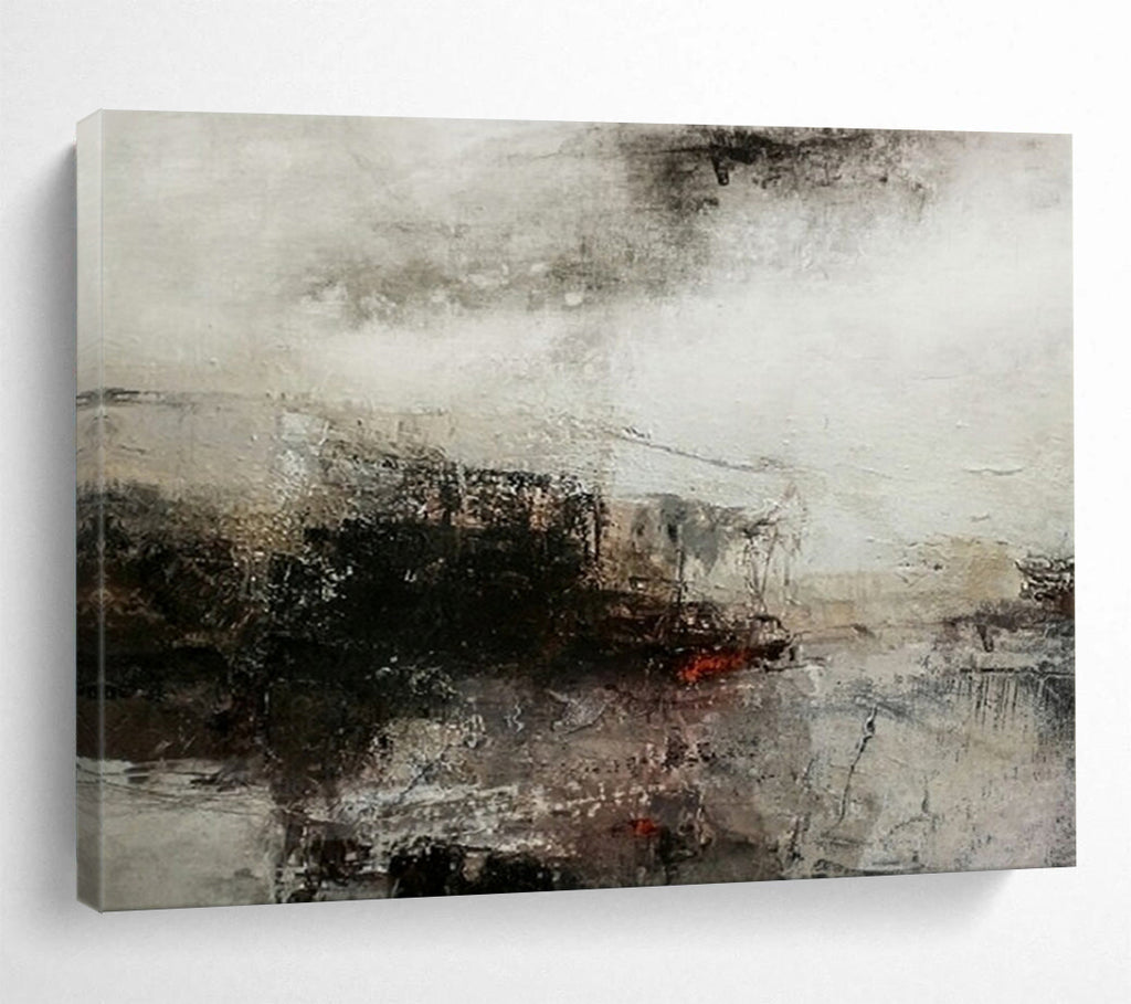 “Monochrome Mist & Faint Forms” - Abstract Landscape - Inspired Painting On Canvas PT1676