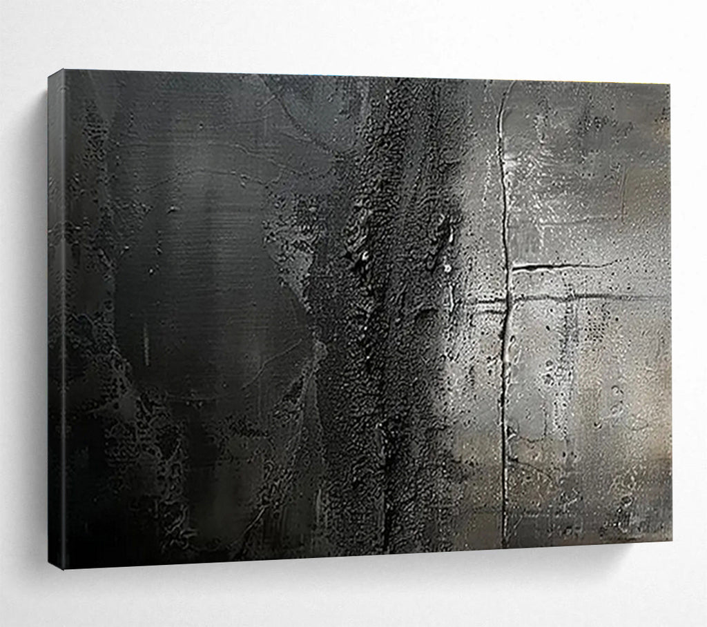 Grey and Black Textured Layers Abstract Expressionist Painting On Canvas DKS150