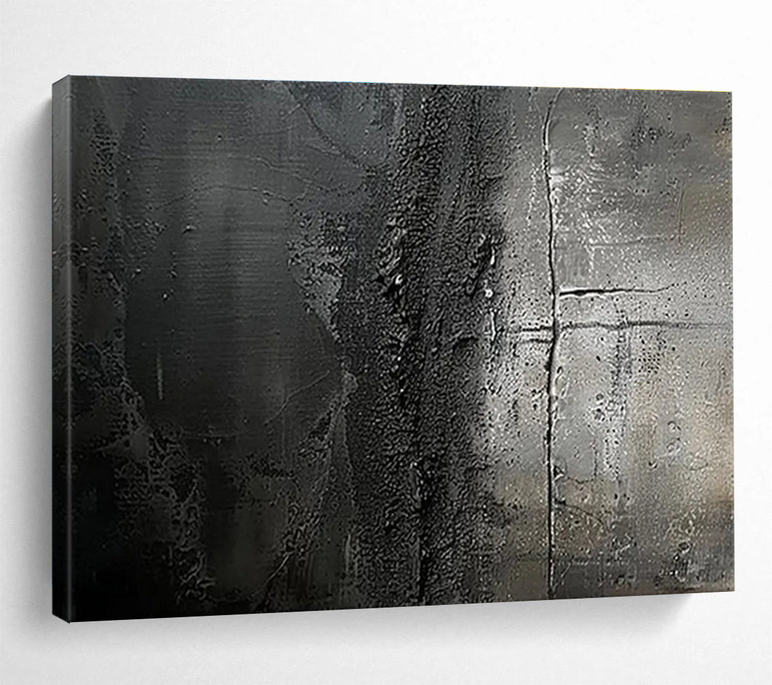 Grey and Black Textured Layers Abstract Expressionist Painting On Canvas DKS150