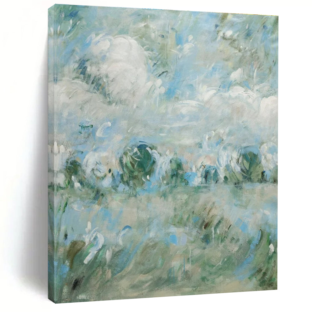 Blue, Green, White with Impasto Landscapes "Soft Horizon" Abstract Painting On Canvas PS1439