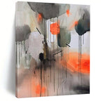Gray, Orange, and Black Dripping, "Urban Rhythm" – Abstract Expressionist Painting On Canvas PS1005