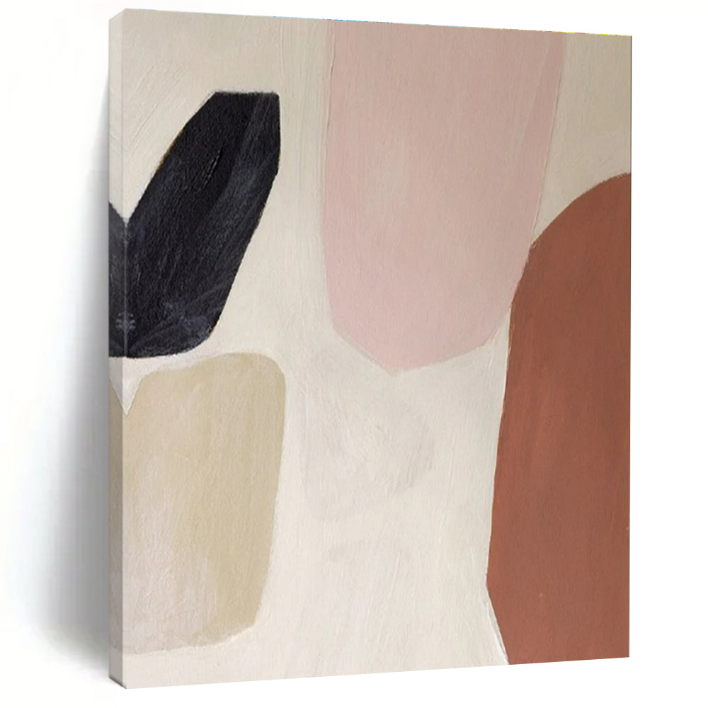 “Blush & Earth Tones” - Black, Pink, Beige, Brown Abstract Minimalist Painting On Canvas PS0656
