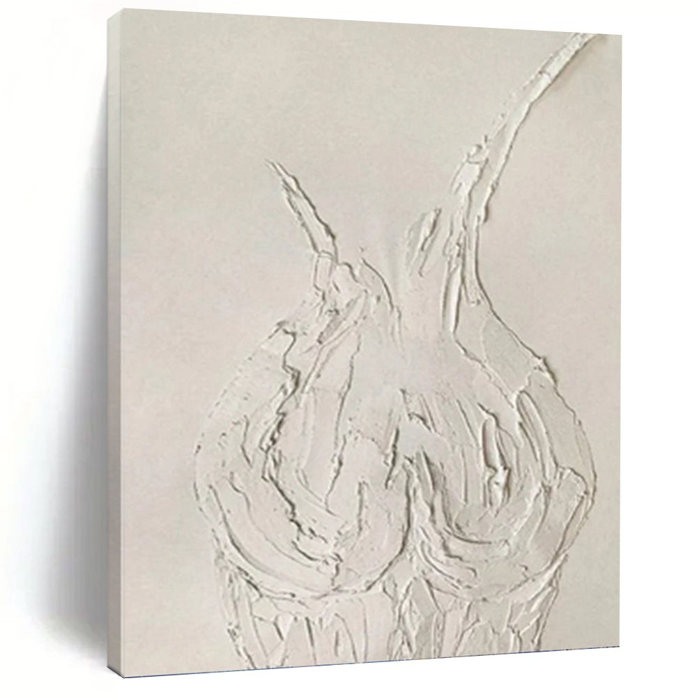 “White Textured Vase Abstract” - Sculptural Plaster Painting On Canvas PT0990