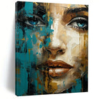 Blue & Gold Abstract Portrait, Klimt - Inspired Ornamentation, Portrait Painting On Canvas PT2132