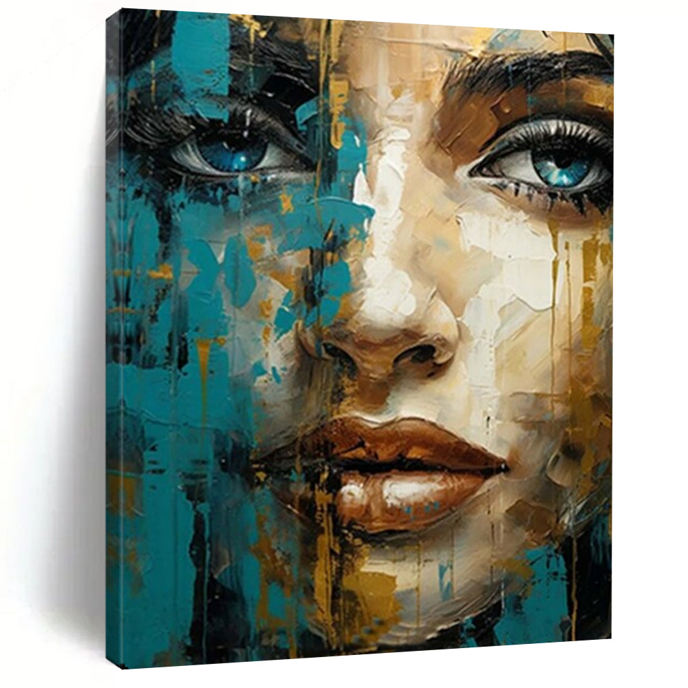 Blue & Gold Abstract Portrait, Klimt - Inspired Ornamentation, Portrait Painting On Canvas PT2132