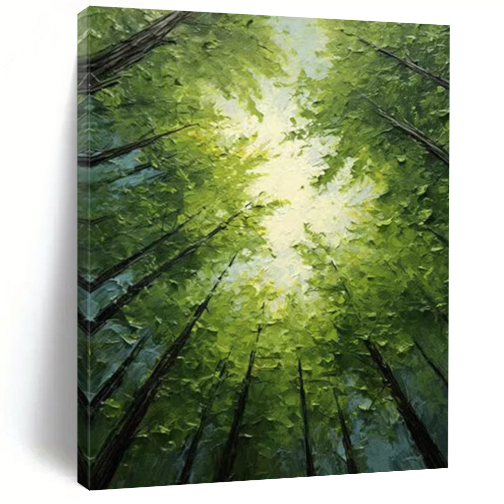 “Lush Forest Canopy - Green Tones & Sunlit Serenity” Painting On Canvas DS266
