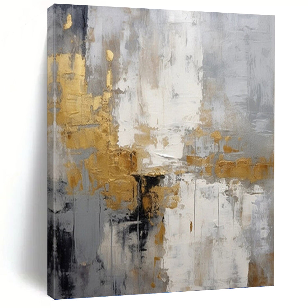 “Grey - Gold Abstract Elegance” - Neutral with Gold Accent Abstract Painting On Canvas PT1062