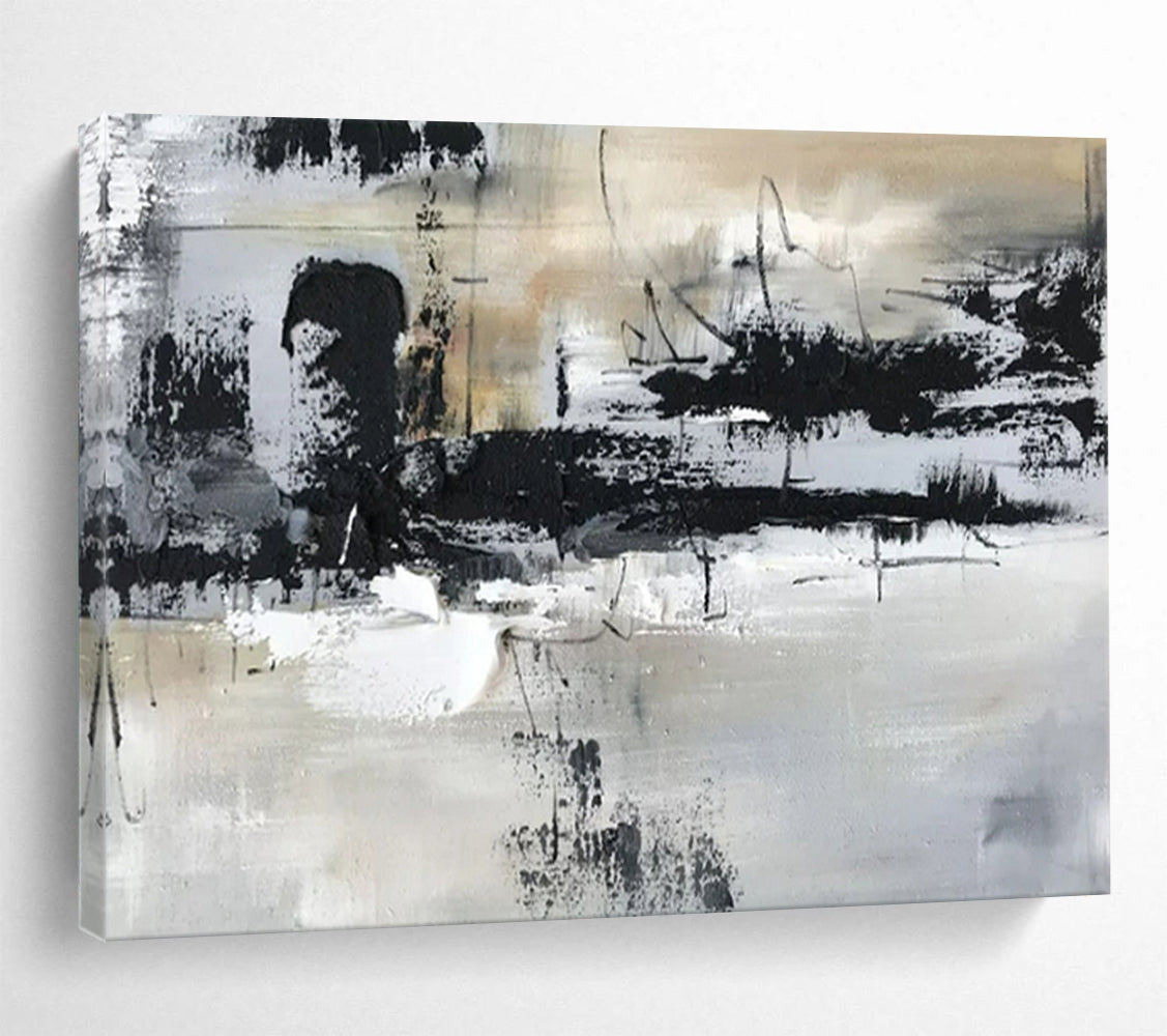 “Monochrome Abstract Strokes” - Black - White - Gray Abstract Painting On Canvas PT1565