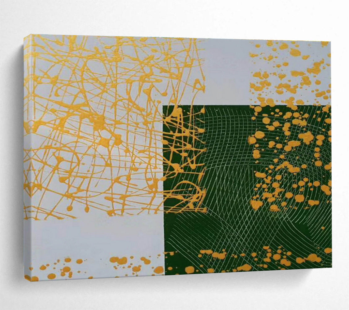 “Yellow - Green Geometric Intrigue” Painting On Canvas DKS307