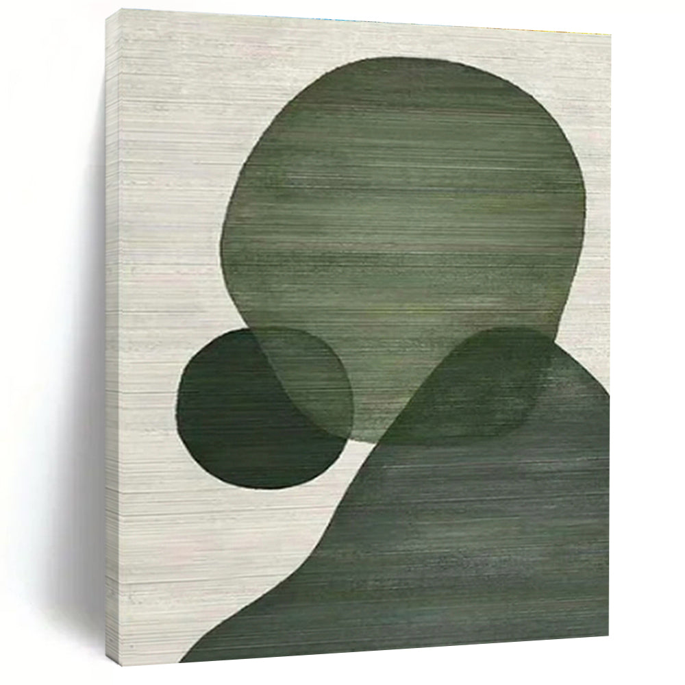 “Green Geometric Shapes” - Green, White Abstract Geometric Painting On Canvas PS0593