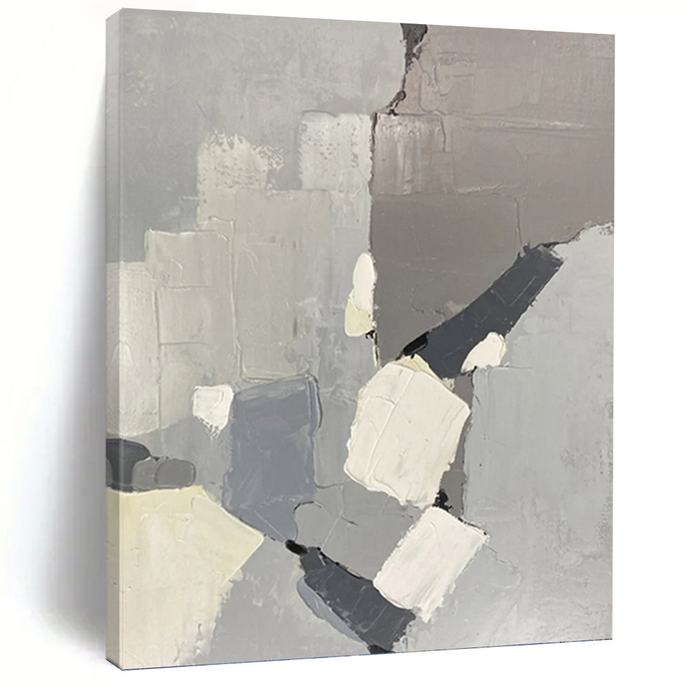 “Gray - Toned Abstract Blocks” - Minimalist, Geometric - Shaped Painting On Canvas PT1586