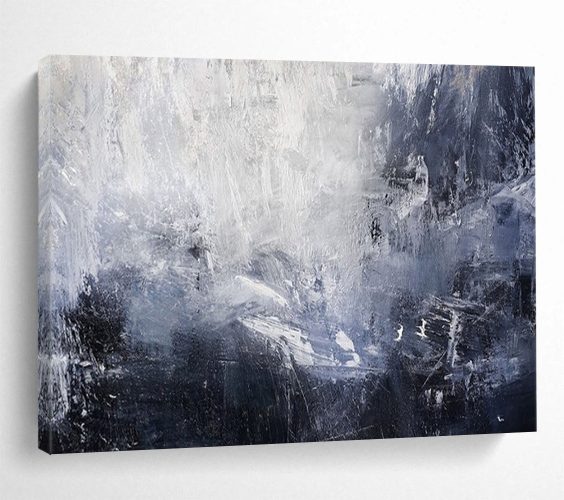 “Blue - Gray Abstract Waves” - Dynamic Textures “Stormy Surf” Painting On Canvas PT1671