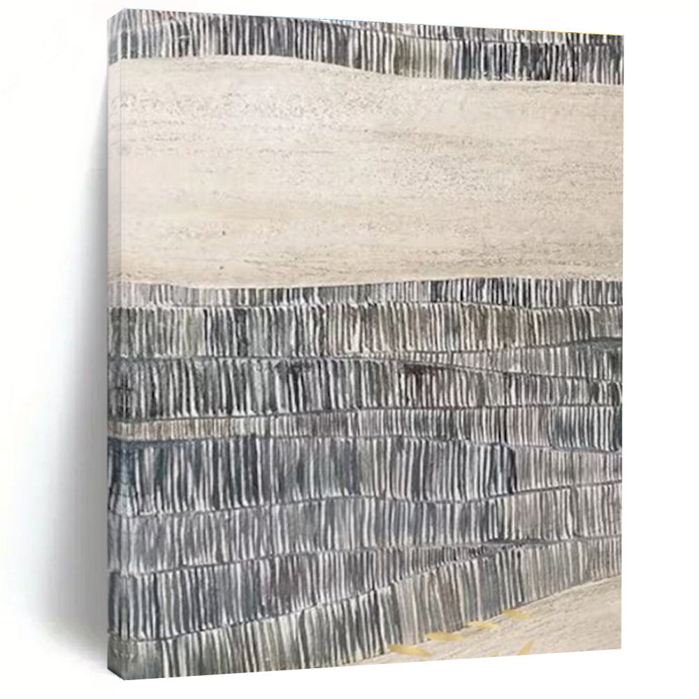 “Gray Textured Waves” - Gray Abstract Minimalist Painting On Canvas PS0729