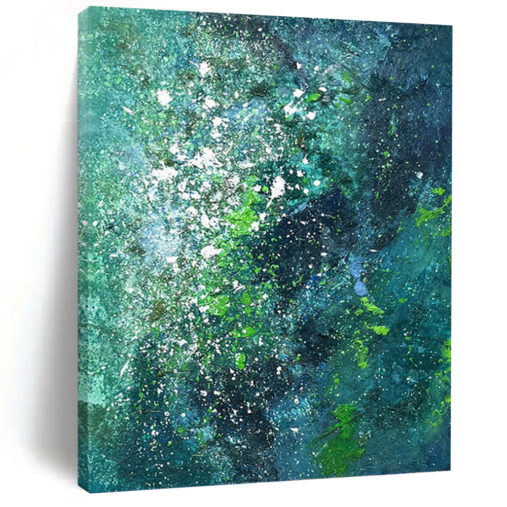 “Teal and Green Splatter Abstract” - Abstract Expressionist Painting On Canvas PT1029